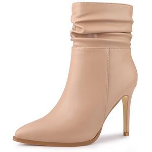 Slouchy Pointed Toe Side Zip Stiletto Heel Nude Ankle Boots